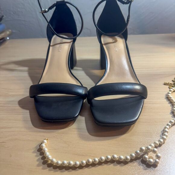 Nine West Black Block Heel Ankle Strap Sandals, Size 8M - Picture 1 of 8